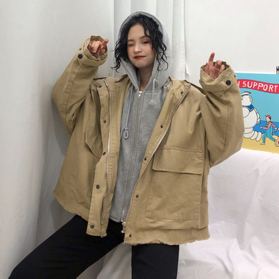 Női alkalmi kabát széles modell két színben kapucnival