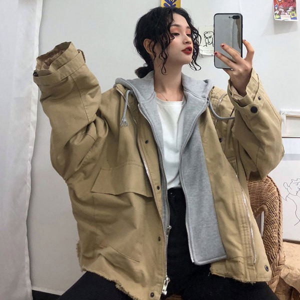 Női alkalmi kabát széles modell két színben kapucnival