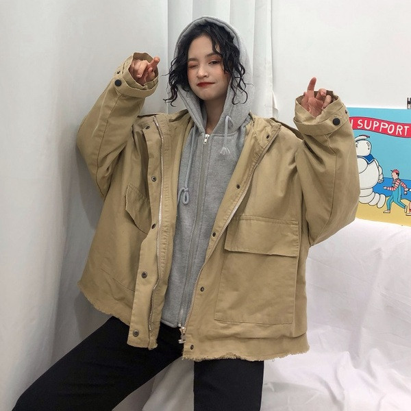 Női alkalmi kabát széles modell két színben kapucnival