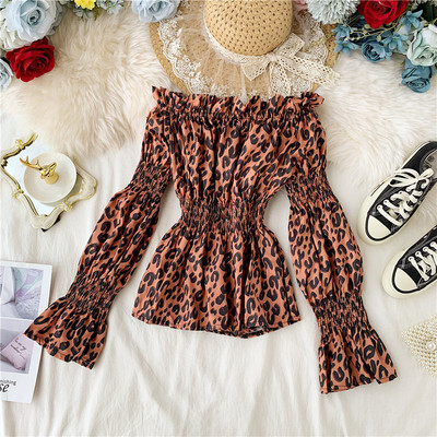 Modern női blúz ejtett ujjú, leopárdmintás több színben