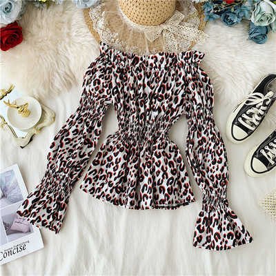 Modern női blúz ejtett ujjú, leopárdmintás több színben