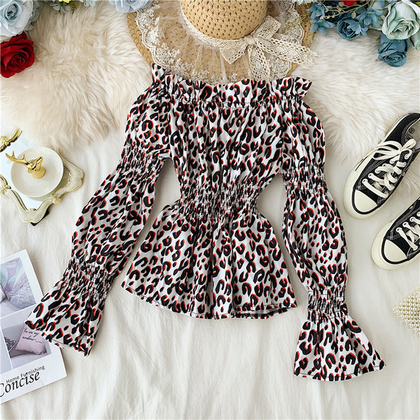 Modern női blúz ejtett ujjú, leopárdmintás több színben