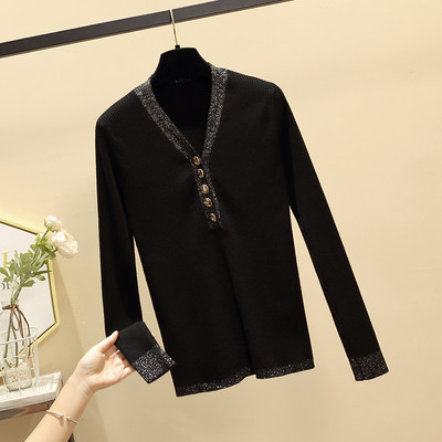 Νέο μοντέλο γυναικείο πουλόβερ  με λαιμόκοψη και κουμπιά σε μαύρο, μπλε, πορτοκαλί και μπεζ χρώμα