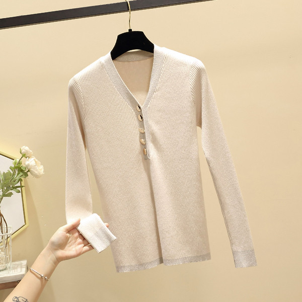 Νέο μοντέλο γυναικείο πουλόβερ  με λαιμόκοψη και κουμπιά σε μαύρο, μπλε, πορτοκαλί και μπεζ χρώμα