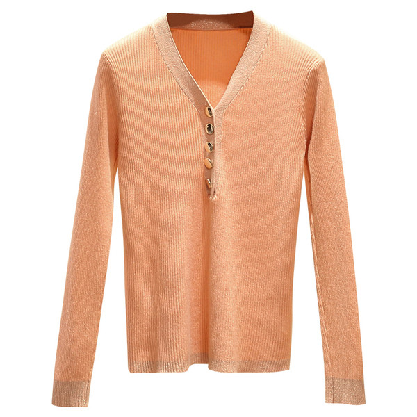 Νέο μοντέλο γυναικείο πουλόβερ  με λαιμόκοψη και κουμπιά σε μαύρο, μπλε, πορτοκαλί και μπεζ χρώμα