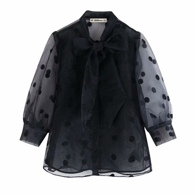 Γυναικείο πουκάμισο από τούλι σε μαύρο  χρώμα με κορδόνι