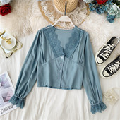 Bluza de dama eleganta cu decolteu in V si dantela in mai multe culori