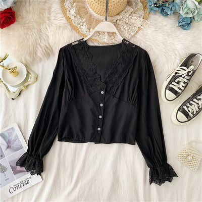 Bluza de dama eleganta cu decolteu in V si dantela in mai multe culori