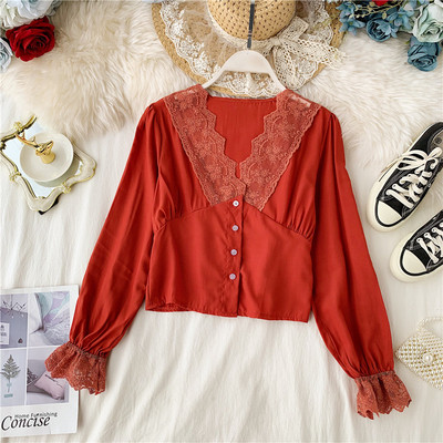 Bluza de dama eleganta cu decolteu in V si dantela in mai multe culori