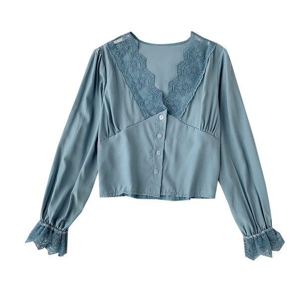 Bluza de dama eleganta cu decolteu in V si dantela in mai multe culori