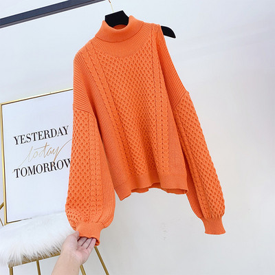 Γυναικείο κομψό πουλόβερ  με υψηλό γιακά και ωμοπλάτη