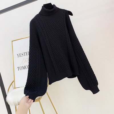 Γυναικείο κομψό πουλόβερ  με υψηλό γιακά και ωμοπλάτη