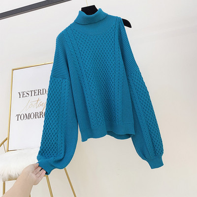 Γυναικείο κομψό πουλόβερ  με υψηλό γιακά και ωμοπλάτη