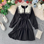 Rochie moderna de dama cu maneci lungi in negru si maro