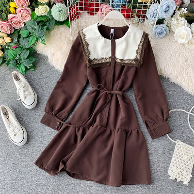 Rochie moderna de dama cu maneci lungi in negru si maro