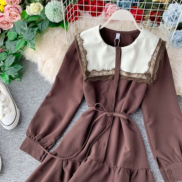 Rochie moderna de dama cu maneci lungi in negru si maro