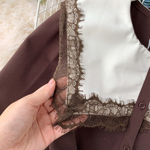 Rochie moderna de dama cu maneci lungi in negru si maro