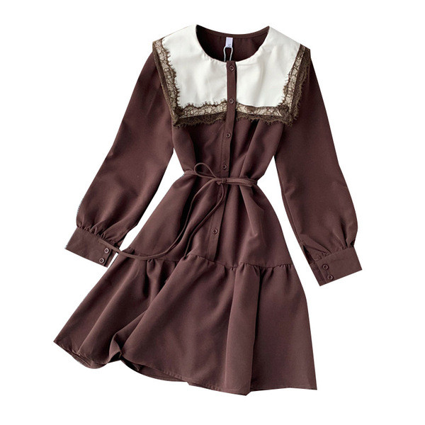 Rochie moderna de dama cu maneci lungi in negru si maro