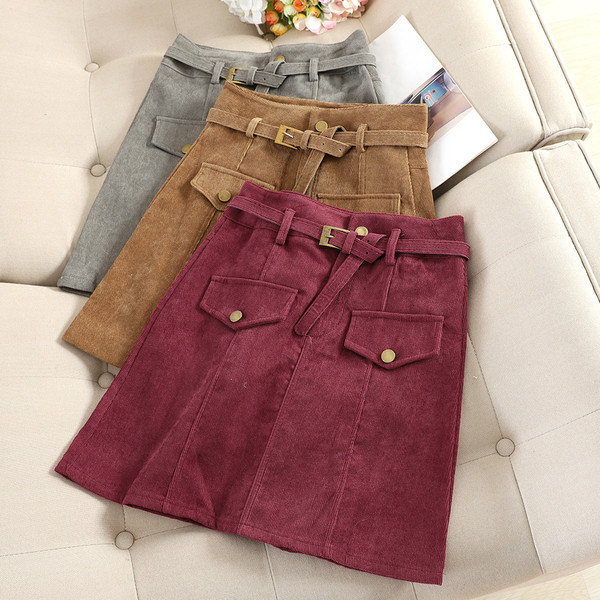 Fusta de dama moderna cu curea in trei culori