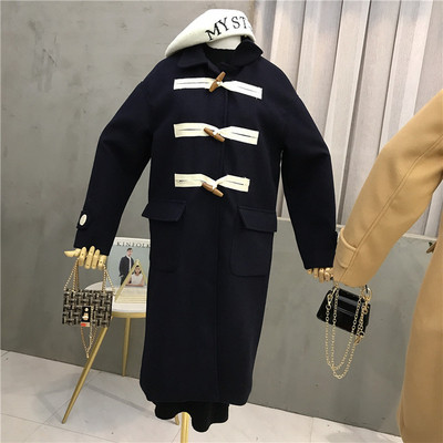 Μακρύ γυναικείο παλτό με τσέπες μπλε, καφέ και γκρι χρώμα