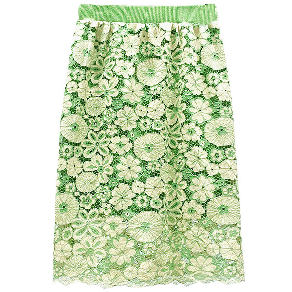 Fusta de dama cu talie elastica inalta in galben si verde