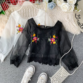 Bluză de damă modernă cu sigiliu cu broderie și mâneci 3/4