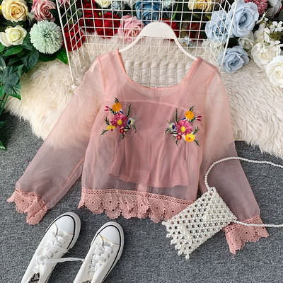 Bluză de damă modernă cu sigiliu cu broderie și mâneci 3/4