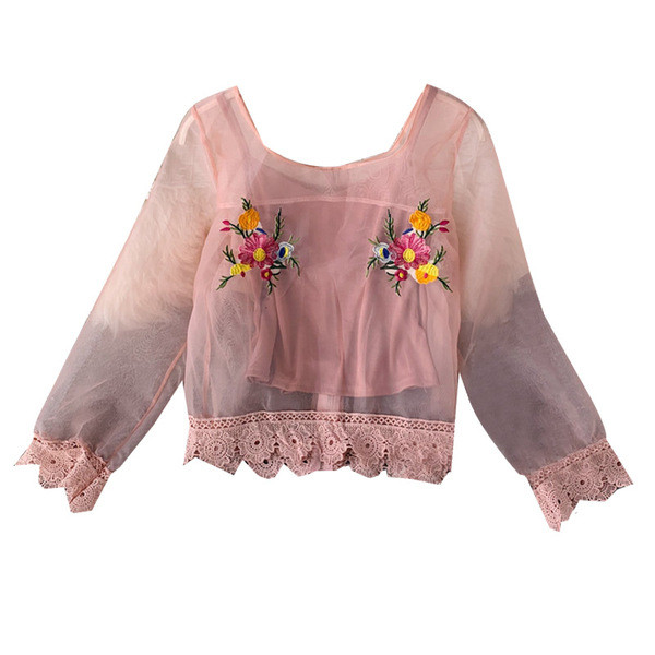 Bluză de damă modernă cu sigiliu cu broderie și mâneci 3/4