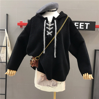 Χειμερινό γυναικείο φούτερ με κουκούλα και κορδόνια σε τέσσερα χρώματα