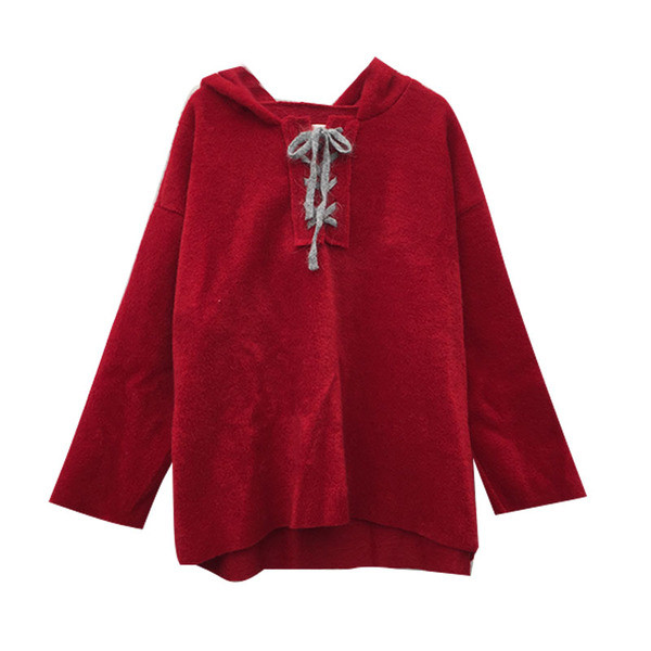 Χειμερινό γυναικείο φούτερ με κουκούλα και κορδόνια σε τέσσερα χρώματα