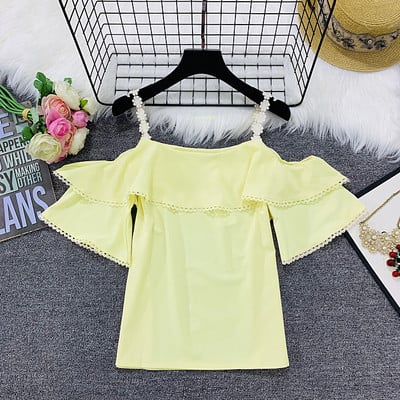 Maieu elegant pentru femei, cu umerii goi, în galben, roz și alb