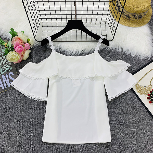 Maieu elegant pentru femei, cu umerii goi, în galben, roz și alb