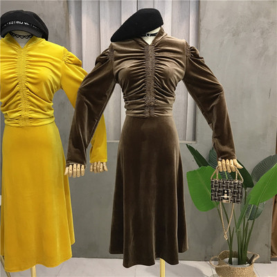 Rochie de dama moderna din catifea in galben si verde