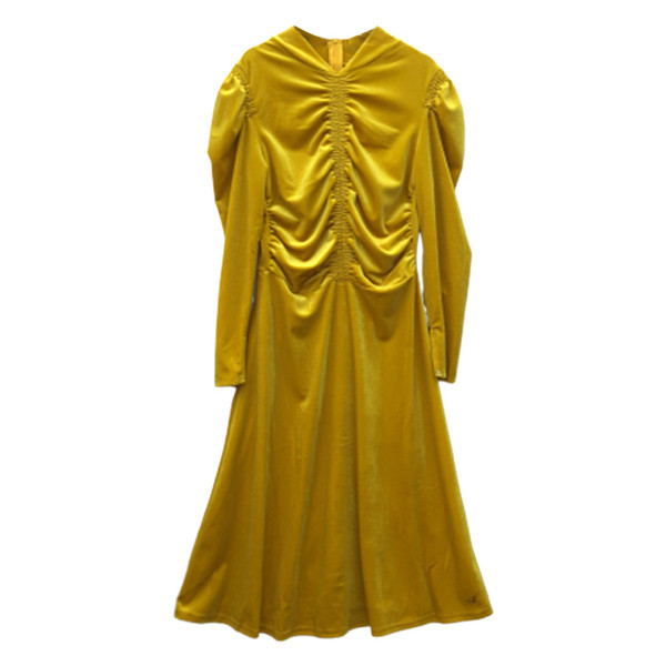 Rochie de dama moderna din catifea in galben si verde