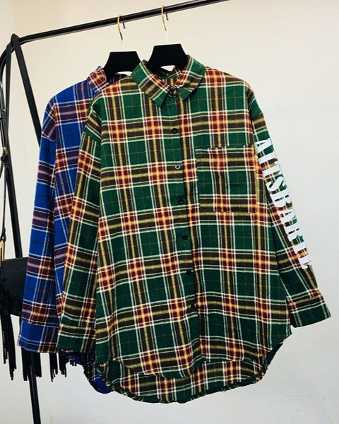 Camasa dama in carouri model lung in doua culori