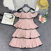 Model rochie de dama croiala in negru si roz