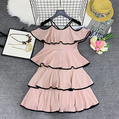 Model rochie de dama croiala in negru si roz