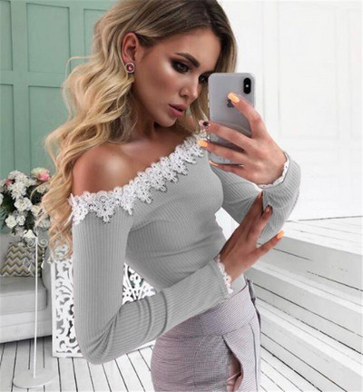 Γυναικεία casual μπλούζα με κεντήματα και μακρύ μανίκι σε γκρι, μπορντό, πράσινο και μπλε χρώμα