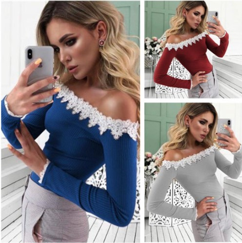 Γυναικεία casual μπλούζα με κεντήματα και μακρύ μανίκι σε γκρι, μπορντό, πράσινο και μπλε χρώμα