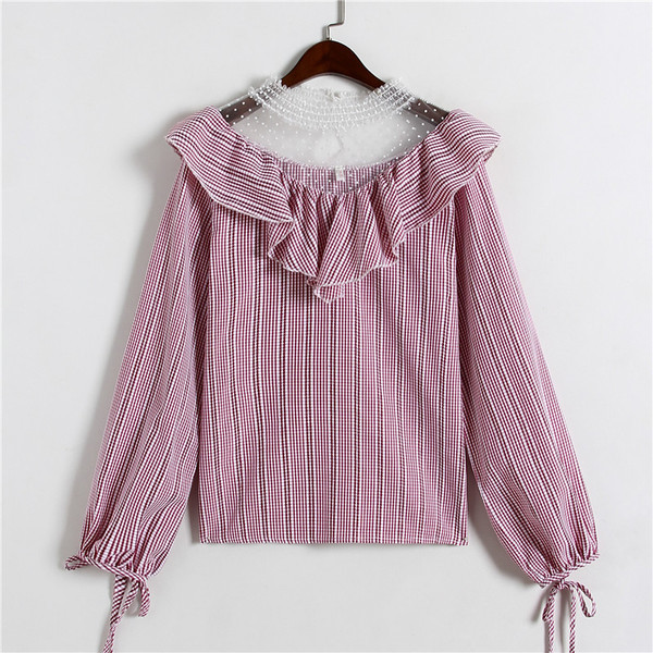 Cămașă modernă de damă cu cravate și dantelă în albastru și roz