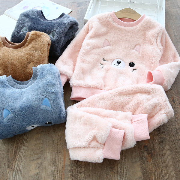 Modern gyerek szett lányoknak blúz + nadrág rózsaszín, kék és barna színben