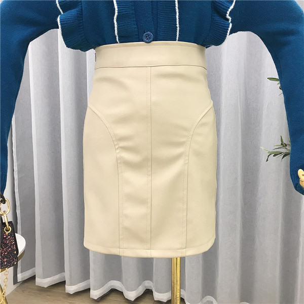 Fusta de dama din piele cu talie inalta in patru culori