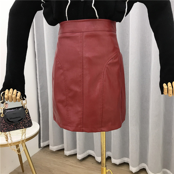 Fusta de dama din piele cu talie inalta in patru culori