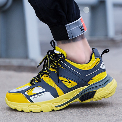 Férfi tornacipő ÚJ modell fűzővel és vastag talppal, fehér, fekete és sárga színben