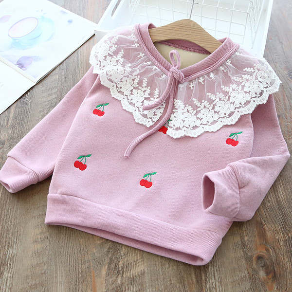 Νέο μοντέλο παιδικό φούτερ με κέντημα και σχέδιο δαντέλα σε ροζ, πορτοκαλί και λευκό χρώμα