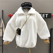 Rózsaszín és fehér cipzáras női pehely pulóver