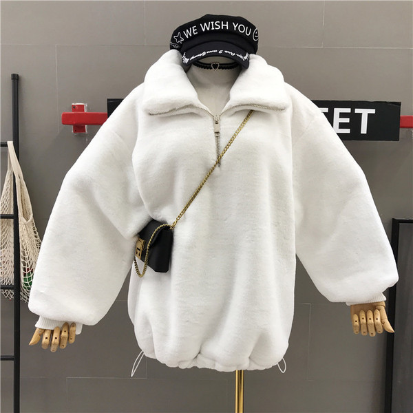 Rózsaszín és fehér cipzáras női pehely pulóver