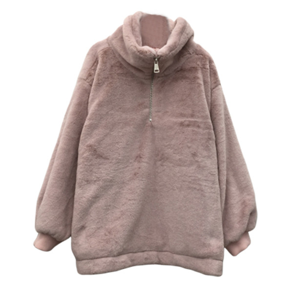 Rózsaszín és fehér cipzáras női pehely pulóver