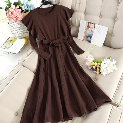 Rochie moderna de dama cu decolteu rotund si curea in mai multe culori