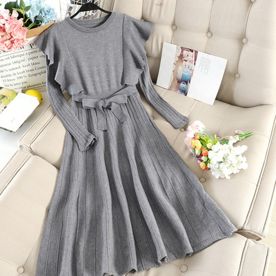 Rochie moderna de dama cu decolteu rotund si curea in mai multe culori